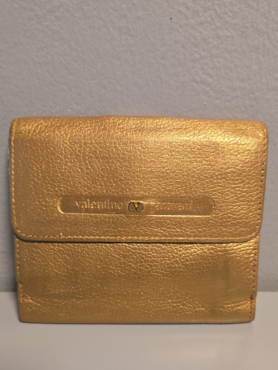 Valentino Garavani Handbags - Valentino Garavani Metallic Gold Leather Compact Wallet